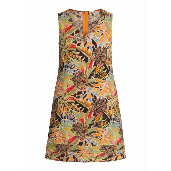 C&C California Dresses & Skirts - C&C California Shift Dress Womens XS Multicolor Tropical Leaf Linen Pockets
